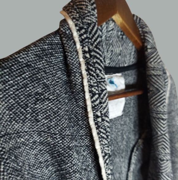 Anthropologie Sparrow Black and White Geometric Print Open Cardigan Lace Trim - Picture 4 of 8